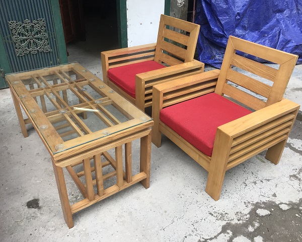 Bộ bàn ghế gỗ sồi nga kèm đệm mới 90%_2